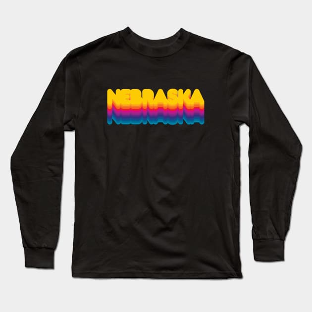 Nebraska 70's Rainbow Design Long Sleeve T-Shirt by MalmoDesigns